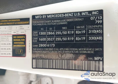 2014 Mercedes-Benz Ml 350 from USA, damaged, VIN 4JGDA5JB0EA268037